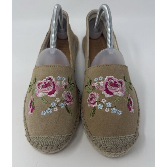 New FABIOLAS Beige Suede Floral Embroidered‎ Espadrilles Shoes 41 9.5 NWOB - Picture 2 of 9